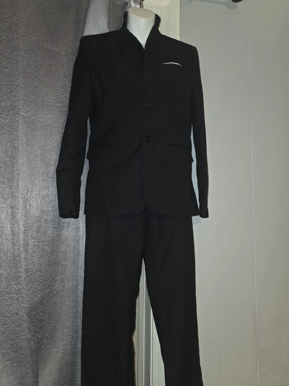 Kids Black Mandarin Collar Blazer and Trouser Set